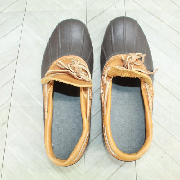 LL Bean Brown Leather Gumshoe Low Moccasin Duck Boots Size 8 Medium - Picture 7 of 10